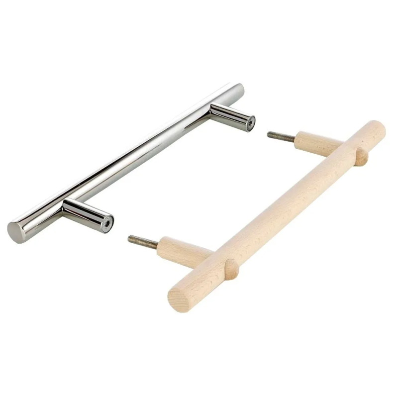 Rozsdamentes acél és fa kilincskészlet