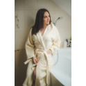 Pamut fürdőköpeny kapucnival, krémszínű - 0