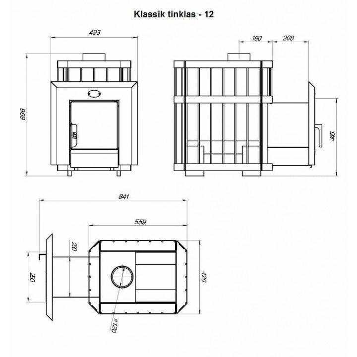 Fatüzelésű szauna kályha - NOVA KLASSIK 12 hálózattal, üvegajtóval