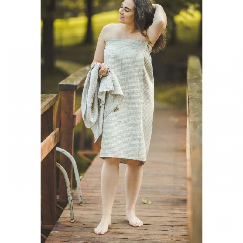 Női szauna kötény, lenvászon