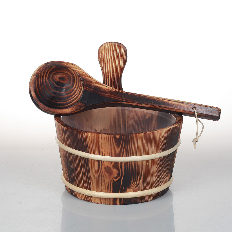 SAUFLEX fa vödör és merőkanál 4 l, égetett nyárfa