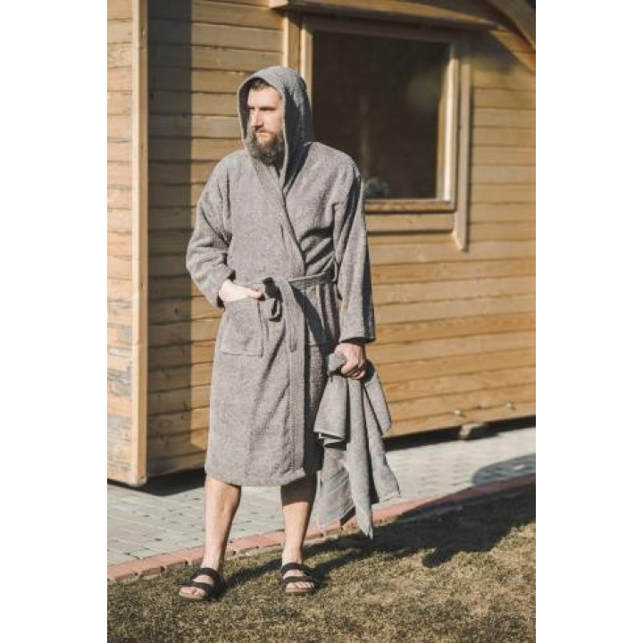 Pamut fürdőköpeny kapucnival, szürke XXL