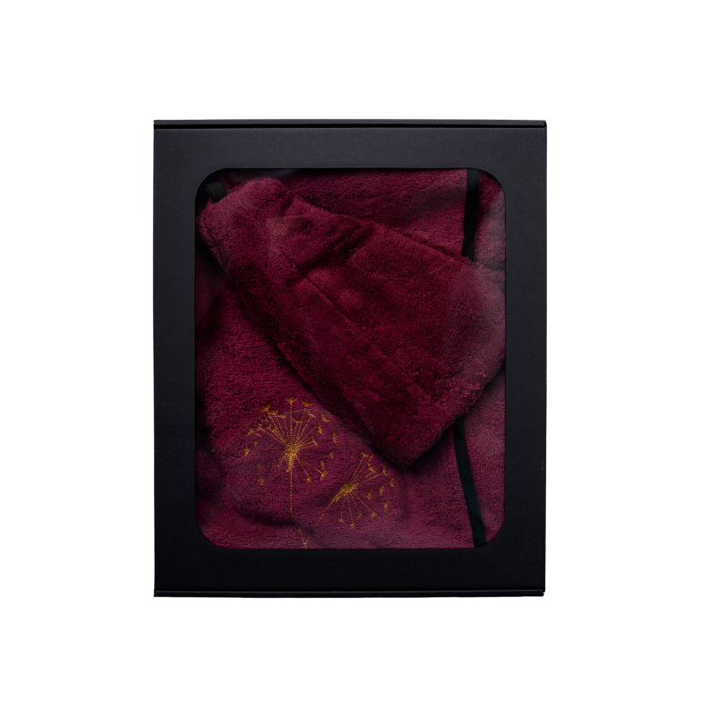 Ajándékszett ajándékdobozban NŐKNEK. Női szaunasapka és kötény - BORDÓ