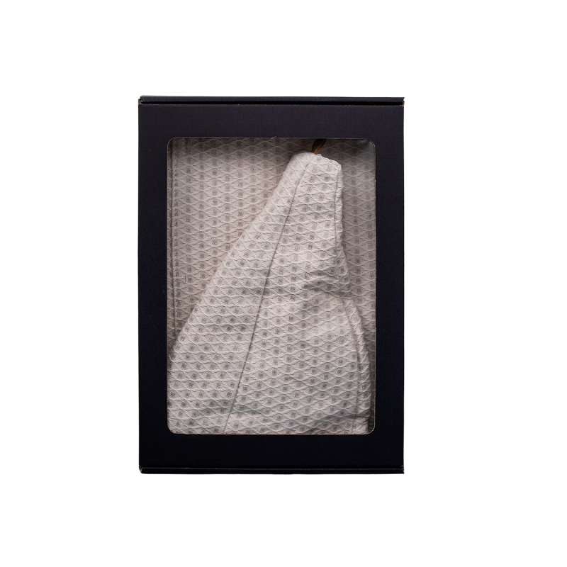 Ajándékszett ajándékdobozban FÉRFIAKNAK. Férfi szaunasapka és kötény - LEN