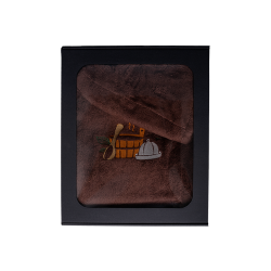 Ajándékszett ajándékdobozban FÉRFIAKNAK. Férfi szaunasapka és kötény - BARNA 