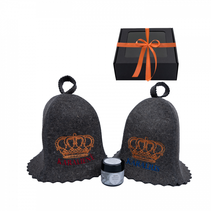 Ajándék készlet díszdobozban DARK KINGS. Szaunasapkák és mentol kristályok