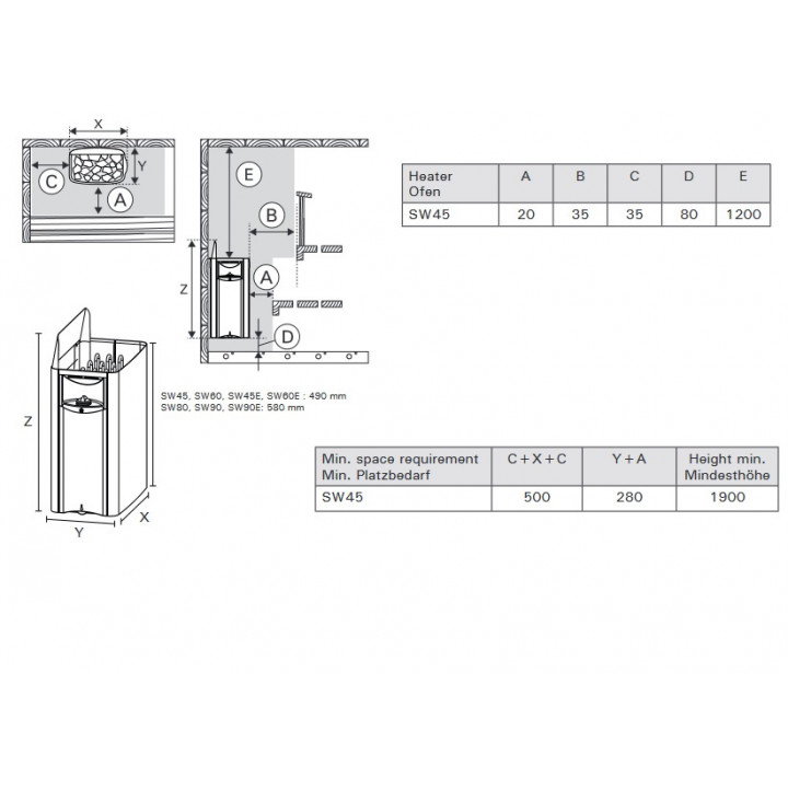 Elektromos szaunakályha - HARVIA The Wall Black Steel SW45 4,5 kW