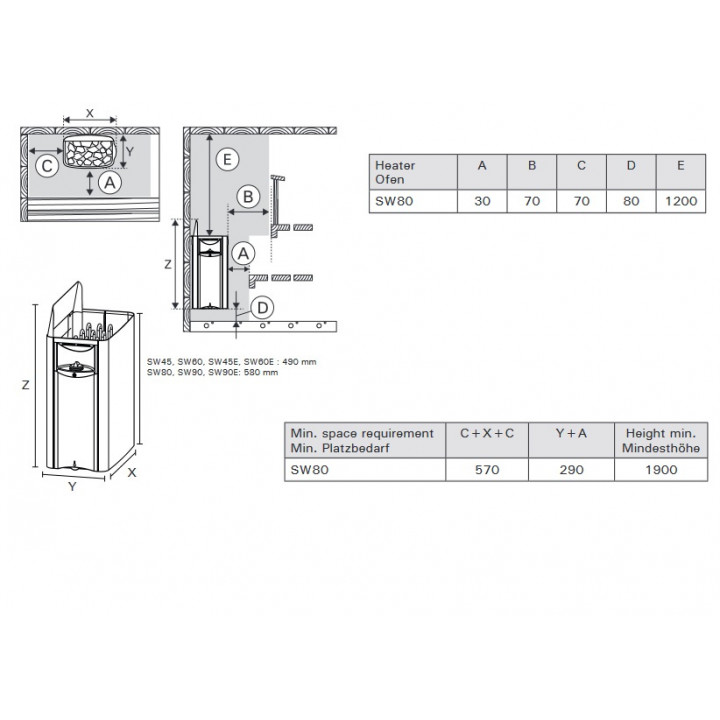 Elektromos szaunakályha - HARVIA The Wall Black Steel SW80 8 kW