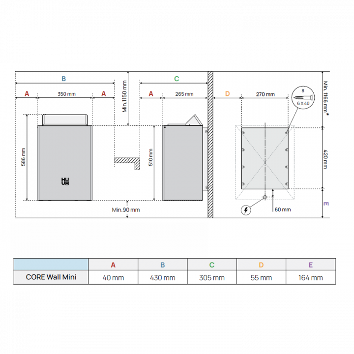 Elektromos szaunakályha - HUUM Core Wall Mini Combi 4