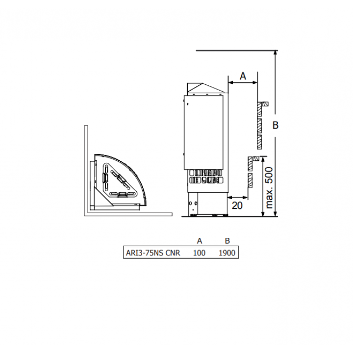 Elektromos szaunakályha – SAWOTEC Ari Corner 7,5 kW, vezérlőegység nélkül