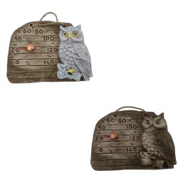 Kerámia szauna hőmérő - bagoly egy ágon 