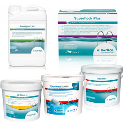 Klóros karbantartó készlet, nagy szűrővel rendelkező medencékhez 