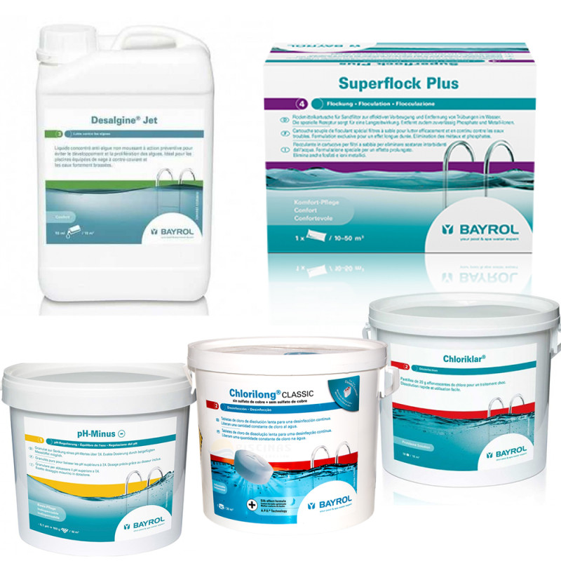 Klóros karbantartó készlet, nagy szűrővel rendelkező medencékhez