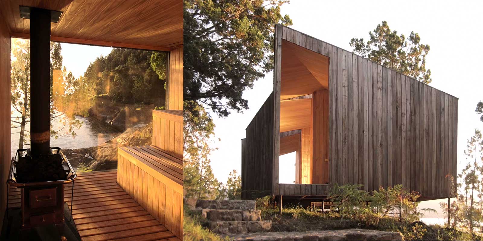 Fából készült tóparti szauna, Chile Wooden lakeside sauna, Chile